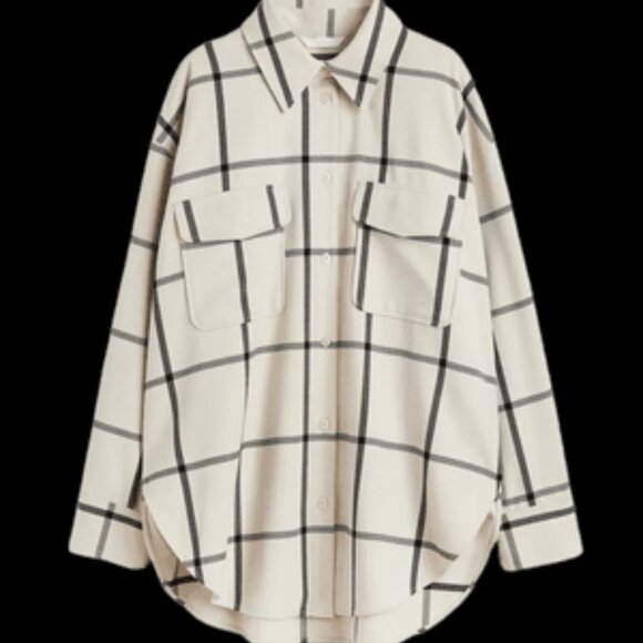 BNWT H&M Oversized Twill Overshirt, Light Beige/Cream Checked, Size XL - Picture 1 of 3